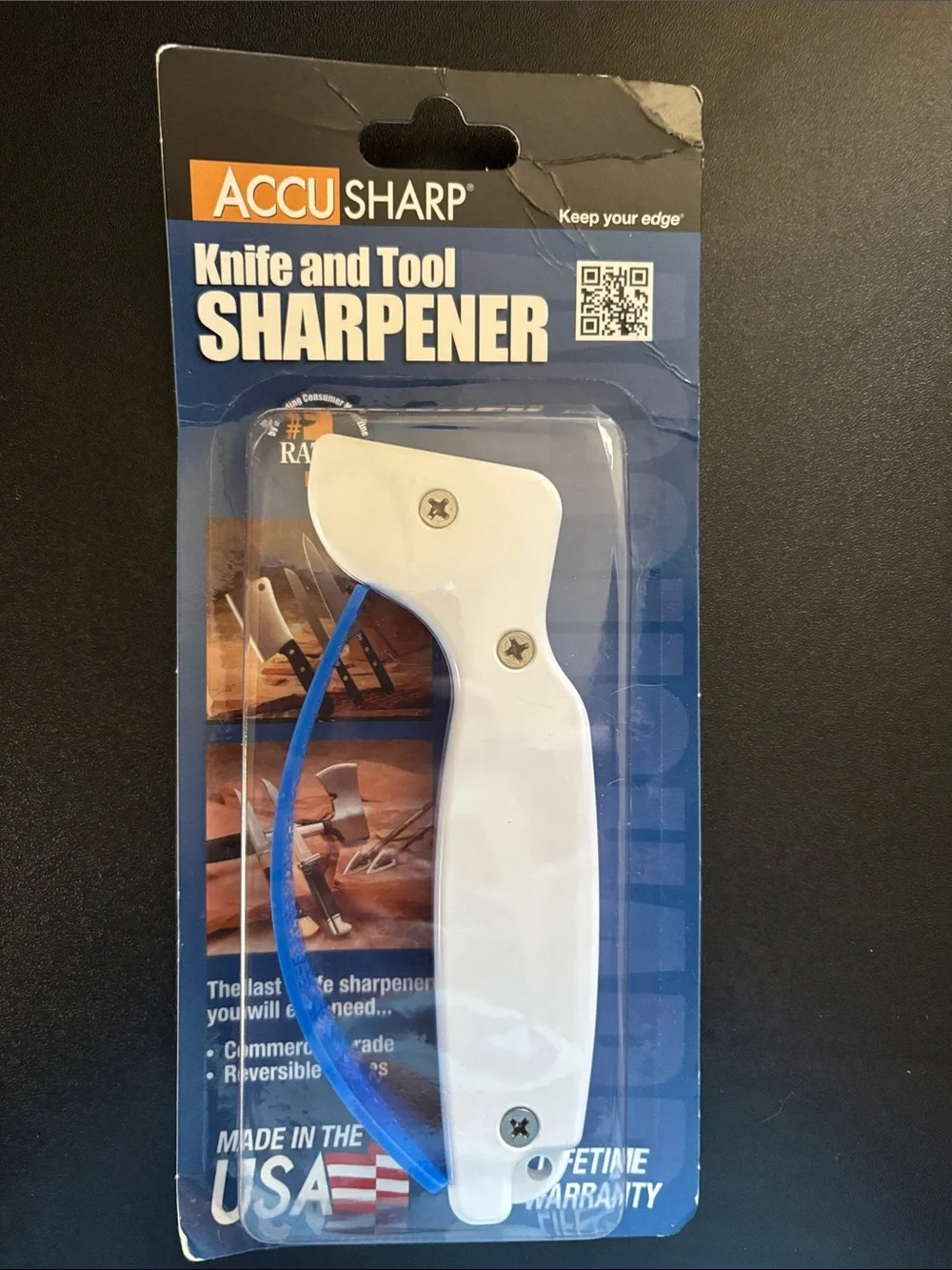 ACCU SHARP Knife and Tool Sharpener - White and Blue